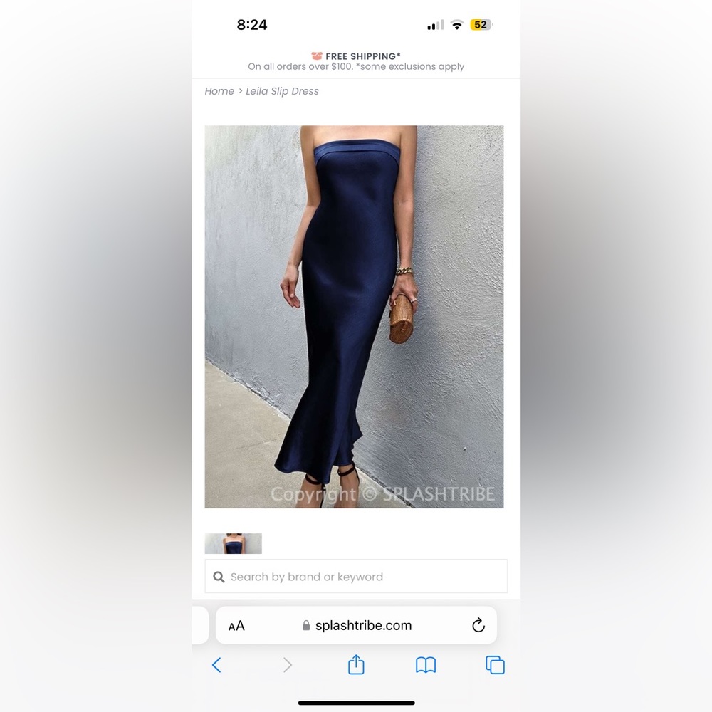 Splash - satin navy strapless maxi dress